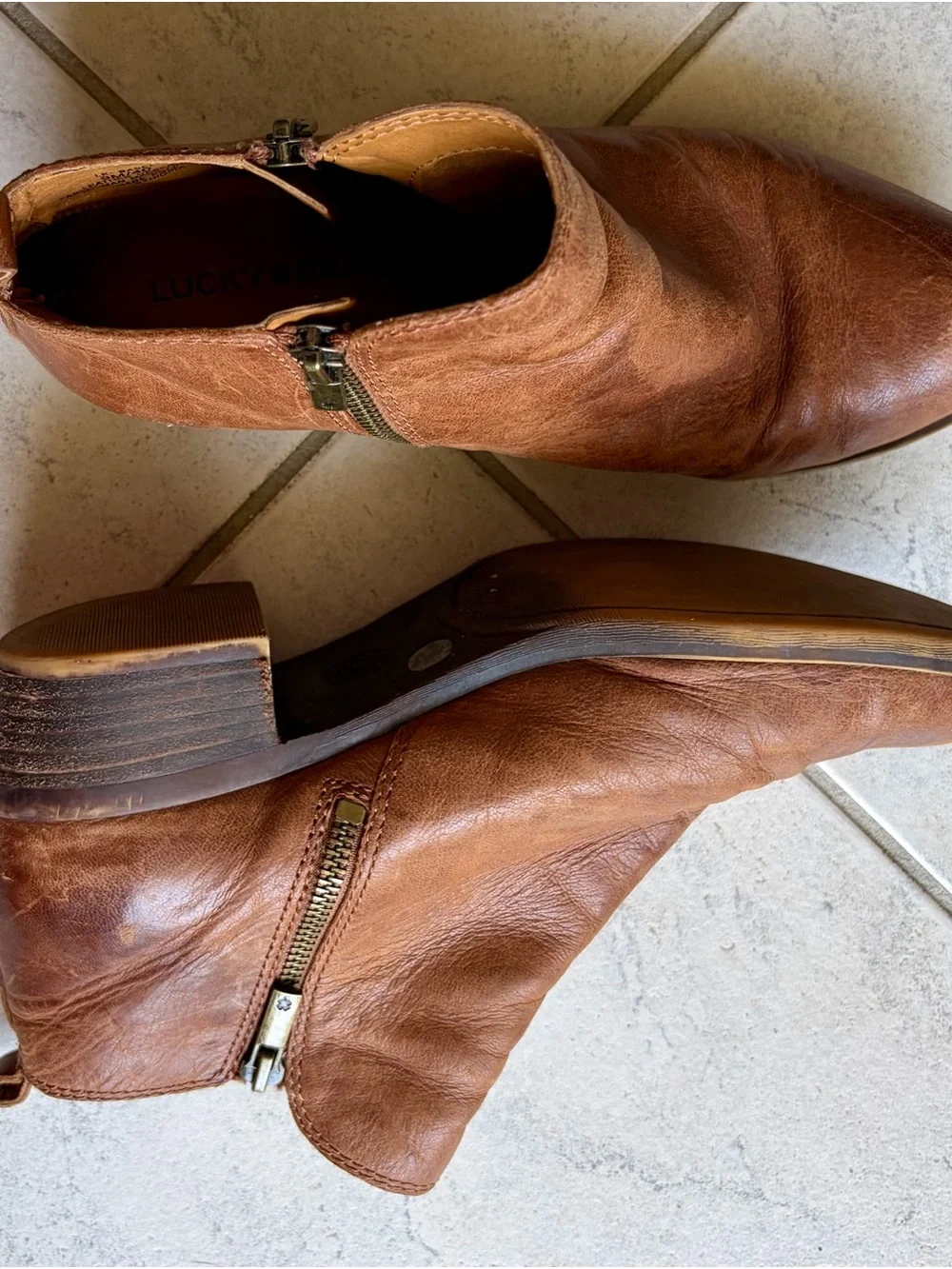 Lucky Brand Brown Distressed Leather Ankle Boots Booties Size 9M / EU 40